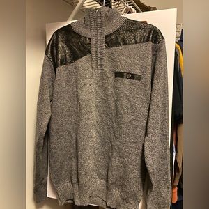 Men’s Sweater w/Slanted faux leather shoulders